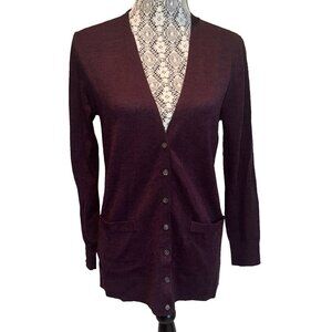Banana Republic Cardigan 100% Merino Wool V-Neck burgundy Button Womens Sz Small